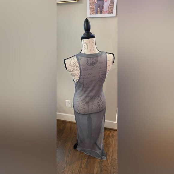 Sheer Grey V Neck High Slit Women’s Mesh Dress /suit Cover Up Size M - Picture 5 of 10
